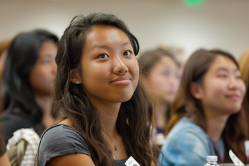 Obraz premium Freshman Orientation: Excited New University Students Discovering Campus Resources