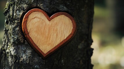 A heart shape carved into a tree trunk symbolizes love and the bond with nature in a rustic setting.
