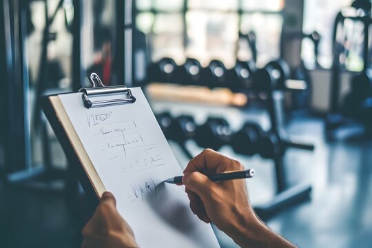 Productive Fitness Goal Planning at the Gym with Organized Workout Equipment