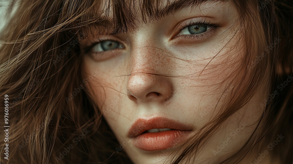 Sticker Close-Up Portrait of a Young Woman with Brown Hair 