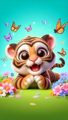 Fototapeta premium 3D lachendes Tigerbaby