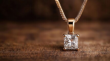 A solitaire princess-cut diamond pendant isolated, with the gemstone s facets displaying excellent clarity princess-cut pendant, gemstone, clarity