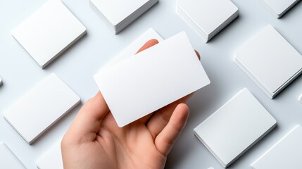 Blank White Business Card Mockup in Hand with Stacks