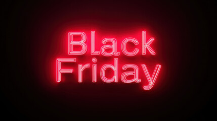 Bold neon Black Friday sign glowing bright pink on a dark background. Concept of sales, discounts, and shopping season promotions