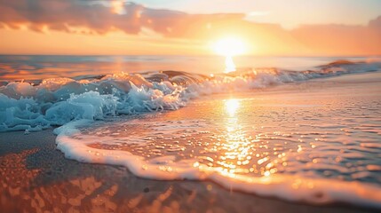 Foamy Waves and Golden Reflections at Sunset