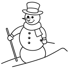 Snowman Skiing Downhill - Vector Art