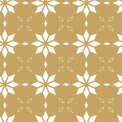 Abstract geometric pattern with crosses, stripes, lines. Seamless vector background. White and gold floral ornament. Modern reticulated graphic design.