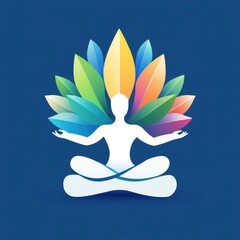 Obraz premium Colorful silhouette of a person meditating, surrounded by vibrant leaves. Perfect for spiritual and wellness themes. yoga logo