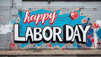 happy labor day grafitti art design on a wall in street