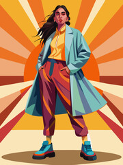 Stylish Indian Female Model Posing in Trendy Clothes for Photo Shoot, Elegant Fashion Illustration
