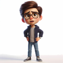 Disbelieving Asian Man in Casual Wear 3D Character - Skeptical Expression Children's Book Illustration - Emotional Intelligence Digital Art