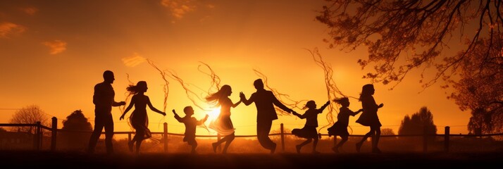 Family silhouettes united in play and togetherness, evoking warmth and love against a canvas