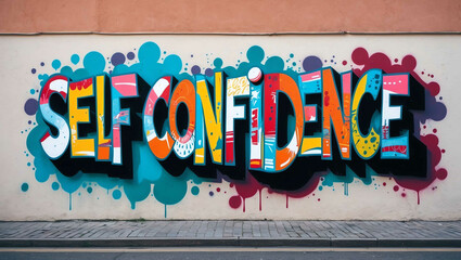 self confidence grafitti art design on a wall in street