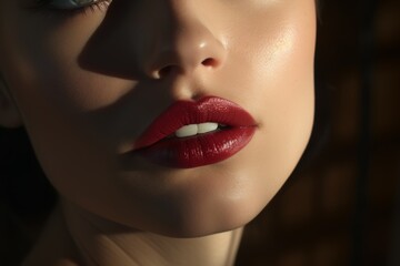 Intimate minimalism  focus on a woman s eyes and lips enveloped in soft, cozy colors