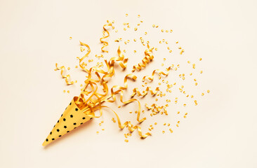 Party and celebration design background with color streamer, confetti explosion.ornaments...