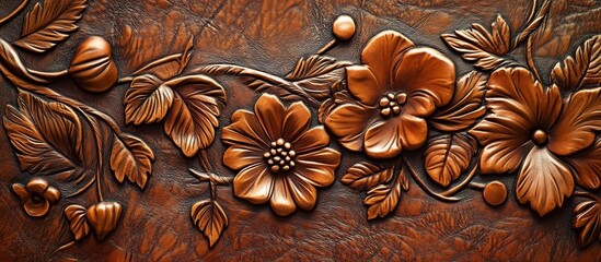 Background of leather with embossed floral patterns