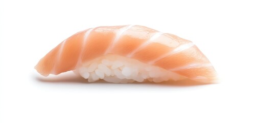 Delicious sushi piece featuring fresh salmon atop perfectly seasoned rice, ideal for culinary and food photography.