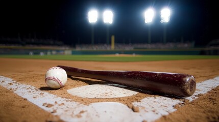 Baseball Bat and Ball on the Field