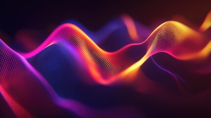 Fototapeta premium Abstract representation of sound waves visualized as bright, flowing neon curves.