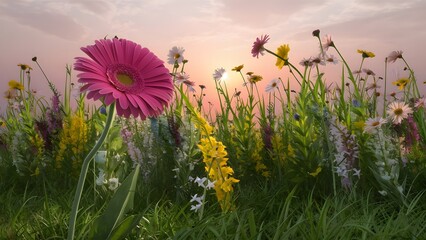 Pink Gerber Daisy in Nature's Elegance, generative AI