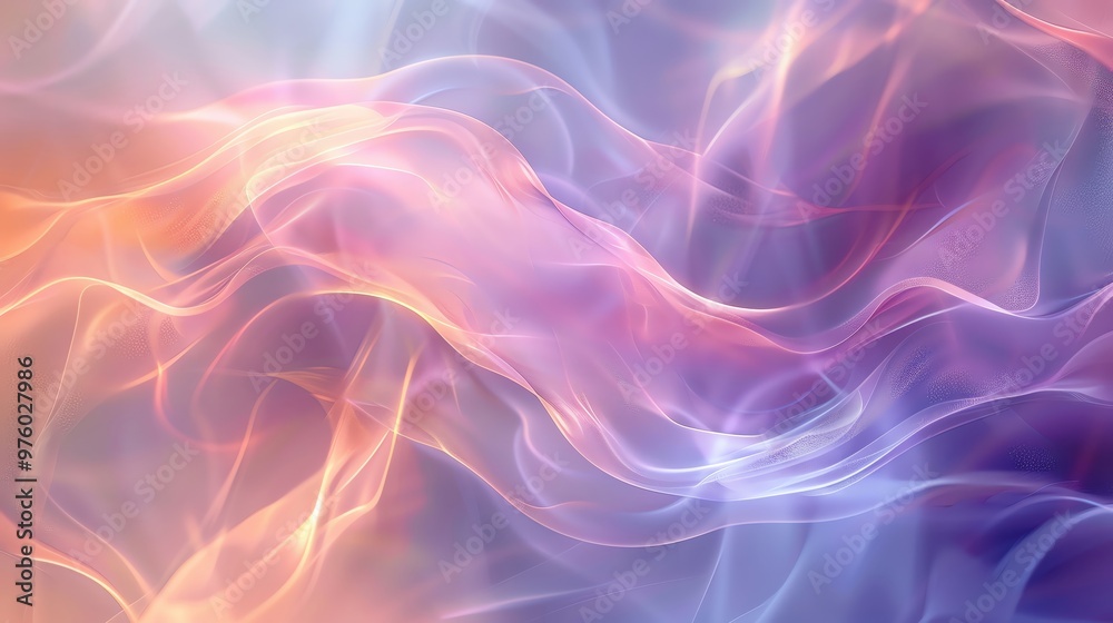 Poster soft, ethereal colors blend in a fluid wave pattern, creating an abstract background perfect for art