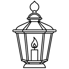 A vintage lantern with a lit candle inside, design with thin, intricate lines vector