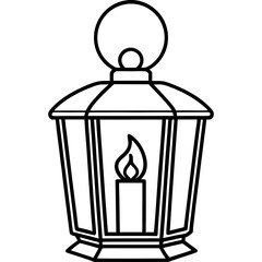A vintage lantern with a lit candle inside, design with thin, intricate lines vector