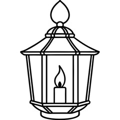 A vintage lantern with a lit candle inside, design with thin, intricate lines vector