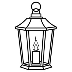A vintage lantern with a lit candle inside, design with thin, intricate lines vector