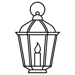 A vintage lantern with a lit candle inside, design with thin, intricate lines vector
