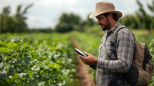 Farmer Receiving Smart Alerts on Smartphone in Connected Rural Field