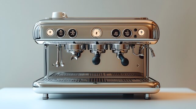 Sleek and Modern Espresso Machine with Chrome Accents on White Background