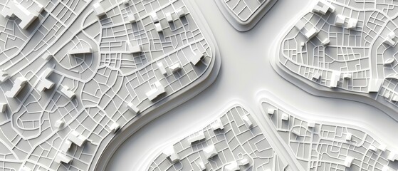 Obraz premium Abstract light gray city street map background with white lines and an urban grid, a seamless pattern for web design or print presentation of maps and layouts. Vector illustration.