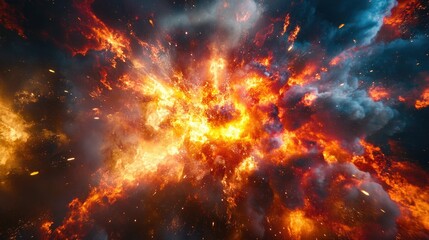 Abstract cosmic explosion with fire and smoke.