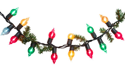 Christmas colored lights, garland, Christmas decoration. Isolated on white or transparent background.