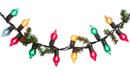 Christmas colored lights, garland, Christmas decoration. Isolated on white or transparent background.