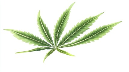 Close-up of a green marijuana leaf isolated on a white background.