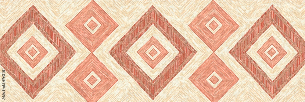 Poster symmetrical peach and peach-striped geometric carpet pattern with a soothing background