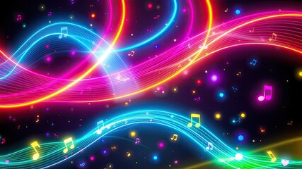 Obraz premium Music background, neon light music pattern wallpaper, glowing music pattern images, neon music notes wallpaper,