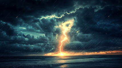 Obraz premium A stormy sky illuminated by a sudden lightning strike, casting h