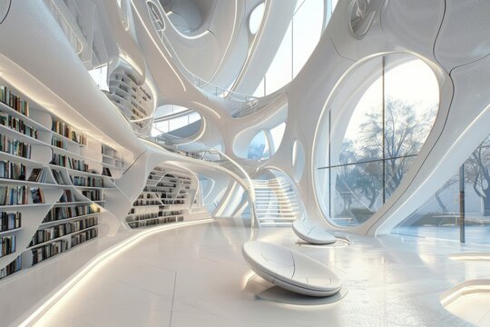 Futuristic white library
