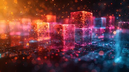 Fototapeta premium Voxel colourful abstract background Illuminated cubes 3D render. Business, science and technology concept background