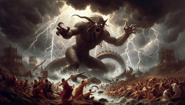 Typhon's Fury: Gods Flee the Storm