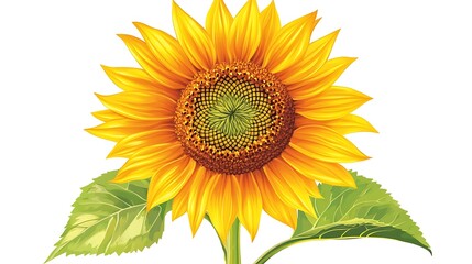 Obraz premium Symmetrical Vector Sunflower Clip Art on White Background with Perfect Lines and Shapes