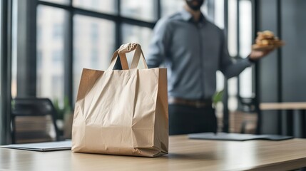Employee surprised by an anonymous food delivery bag on their desk
