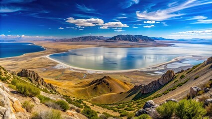 Panoramic view of Great Salt Lake from Deseret Peak in Stansbury Mountains, Utah, Great Salt Lake