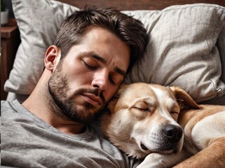 Amazing High Resolution Photos of Man and His Dog Best Friend Sleeping Soundly.Lifestyle