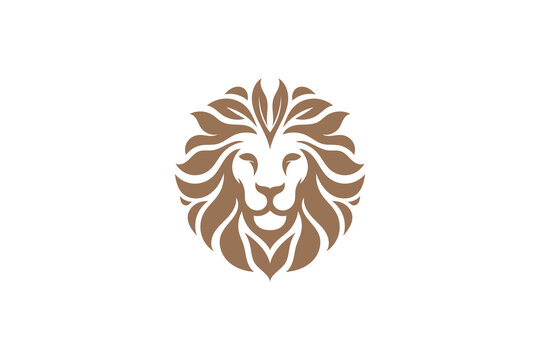 A minimalistic lion head logo made from brown leaves, symbolizing strength and nature. The design is clean, modern, and eco-friendly, set against a dark background.