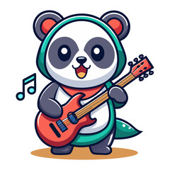 Download Cute Panda Playing Electric Guitar Cartoon Vector Icon Illustration.  Eps File For Design.