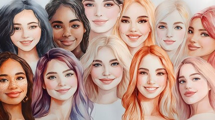 A group of women from diverse ethnicities are smiling, showcasing diversity and the beauty in different skin tones